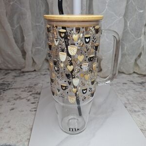 Mermaid Straw Never Used Glass Tumbler Bamboo Lid & Glass Straw Coffee Print